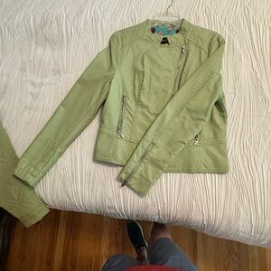 Waist length pleather type material, green